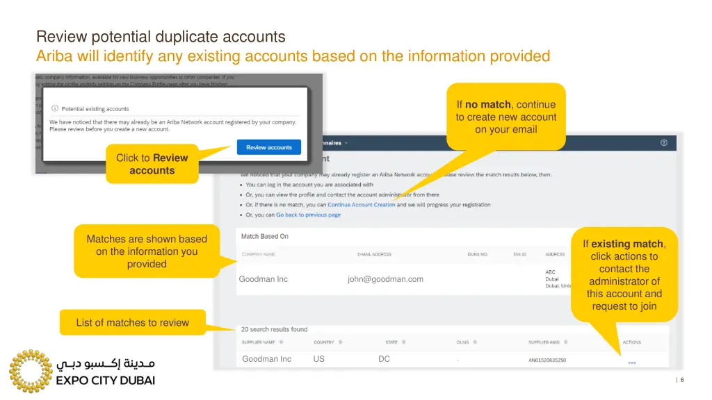 review potential duplicate accounts ariba will