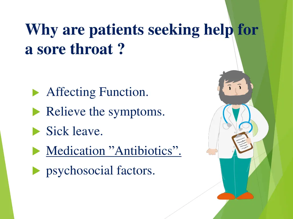 why are patients seeking help for a sore throat 1