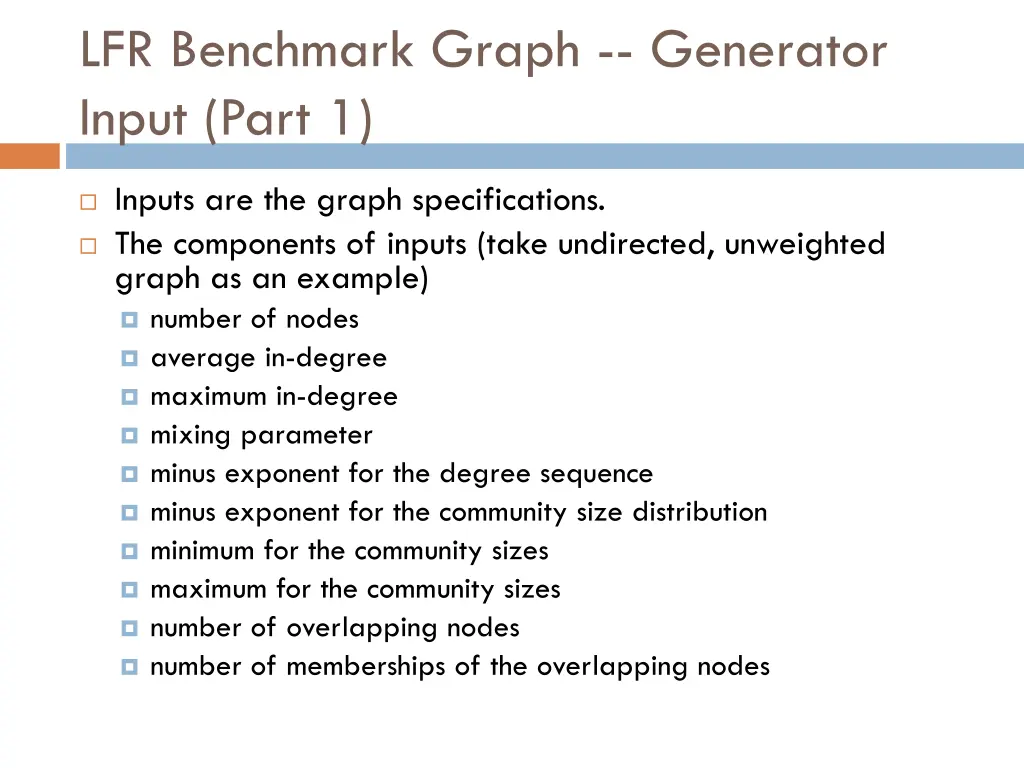 lfr benchmark graph generator input part 1