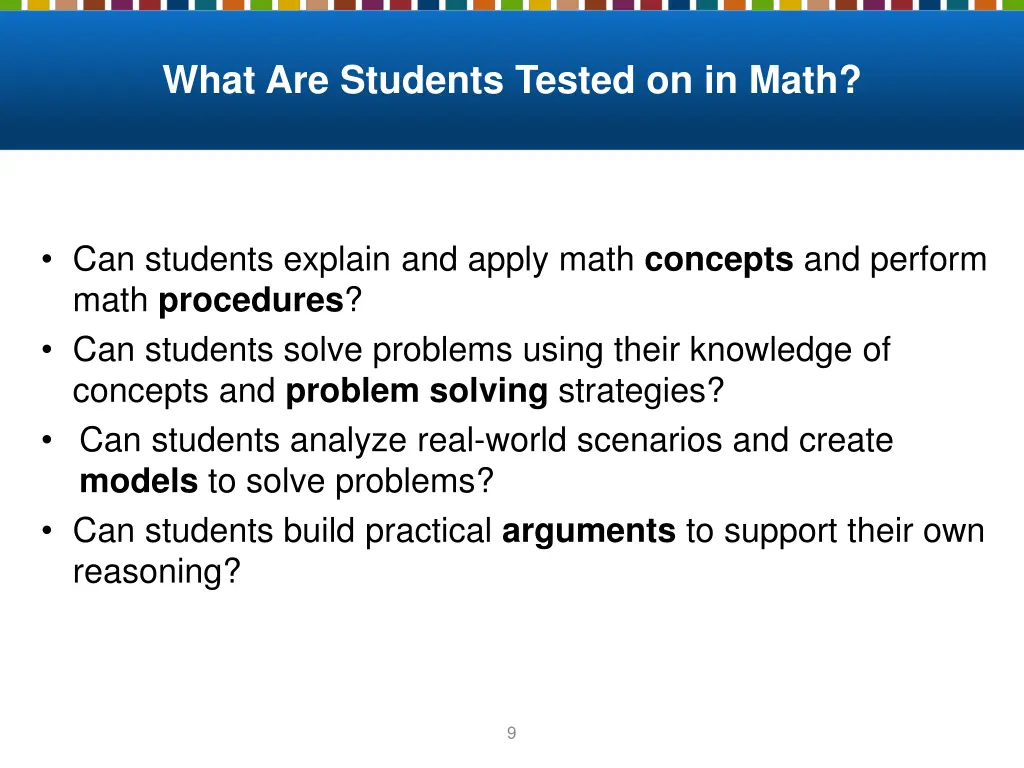 what are students tested on in math