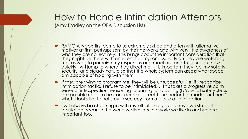how to handle intimidation attempts amy bradley