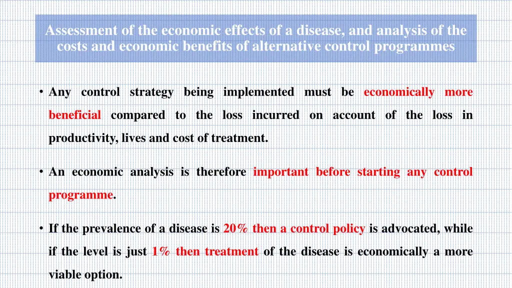 assessment of the economic effects of a disease