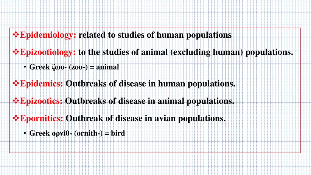 epidemiology related to studies of human