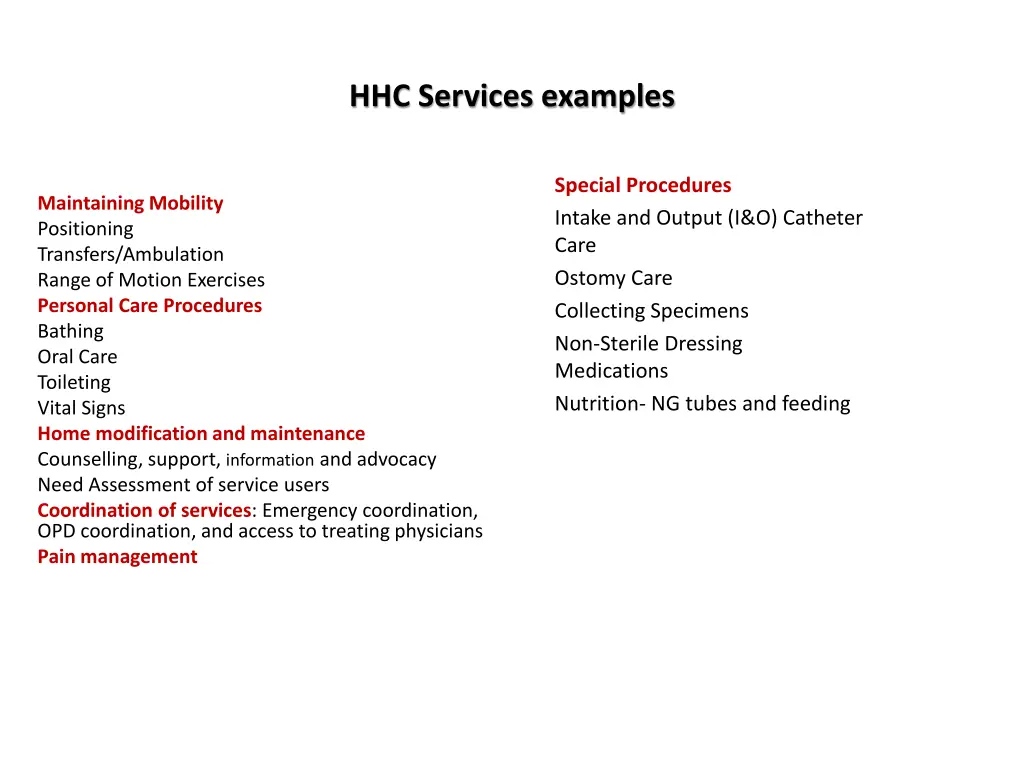 hhc services examples