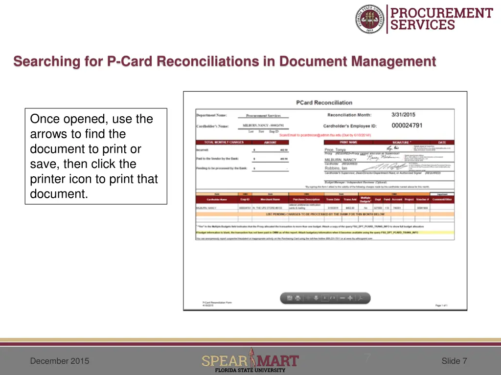 searching for p card reconciliations in document 6