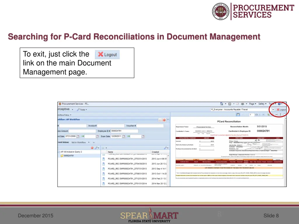searching for p card reconciliations in document 7