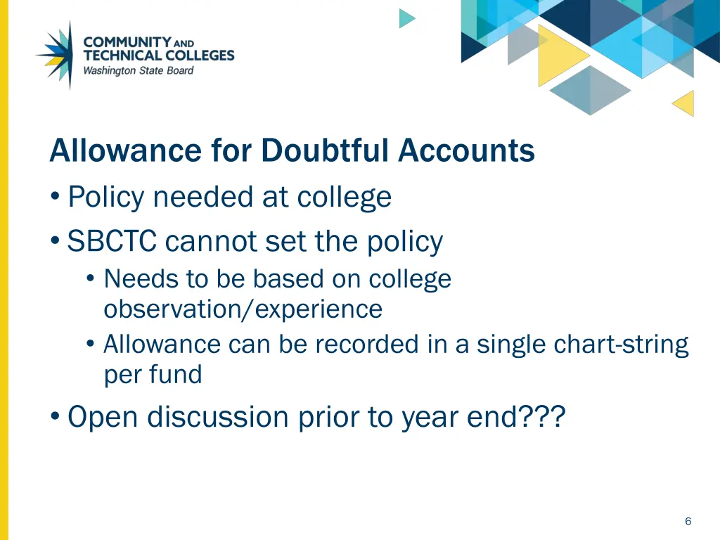 allowance for doubtful accounts policy needed