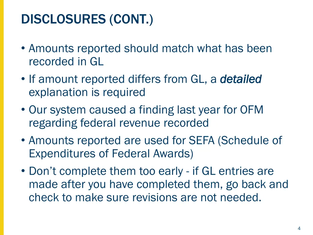 disclosures cont