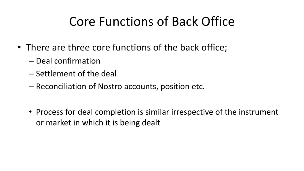 core functions of back office