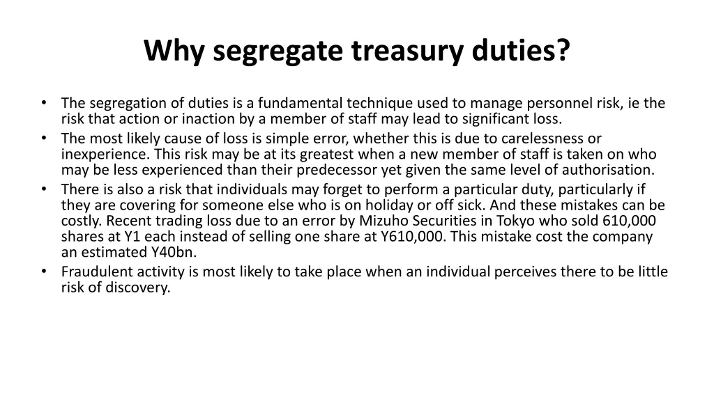 why segregate treasury duties