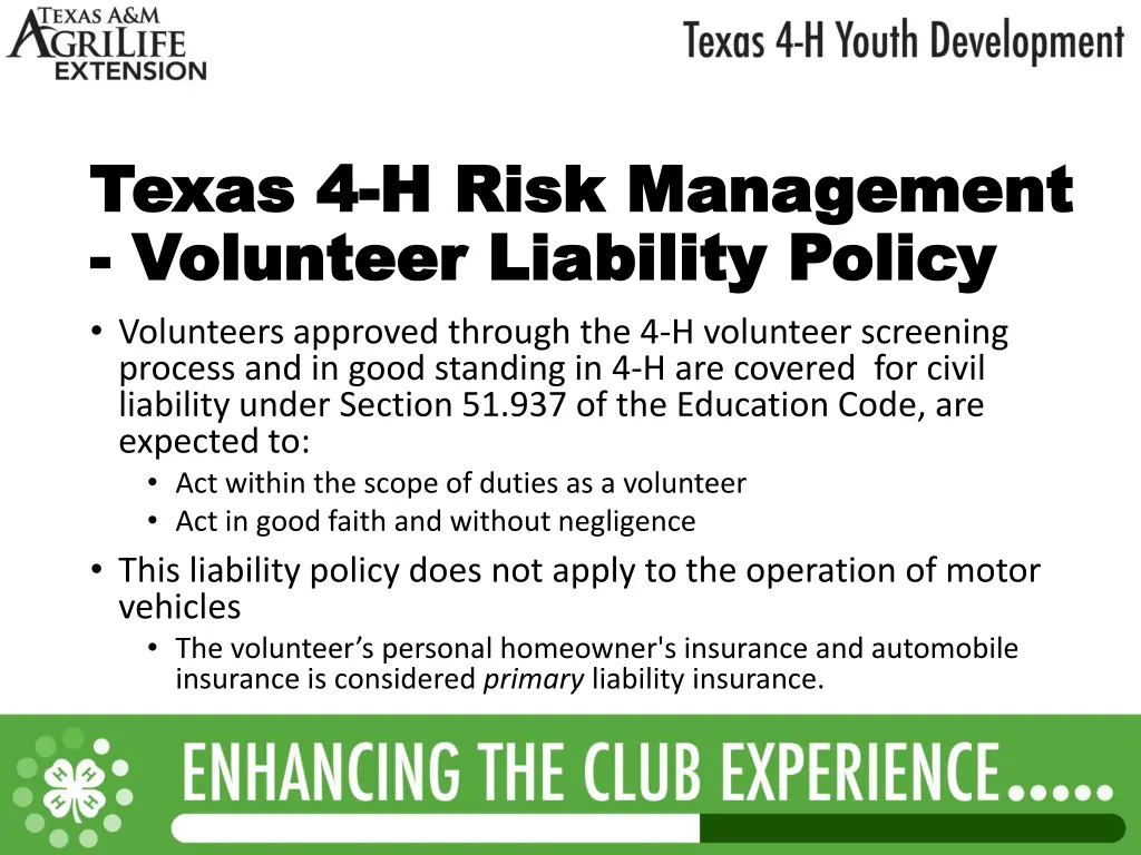 texas 4 texas 4 h risk management h risk 4