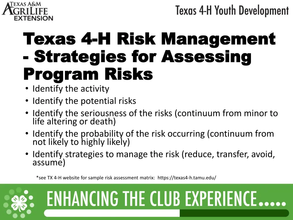 texas 4 texas 4 h risk management h risk 9