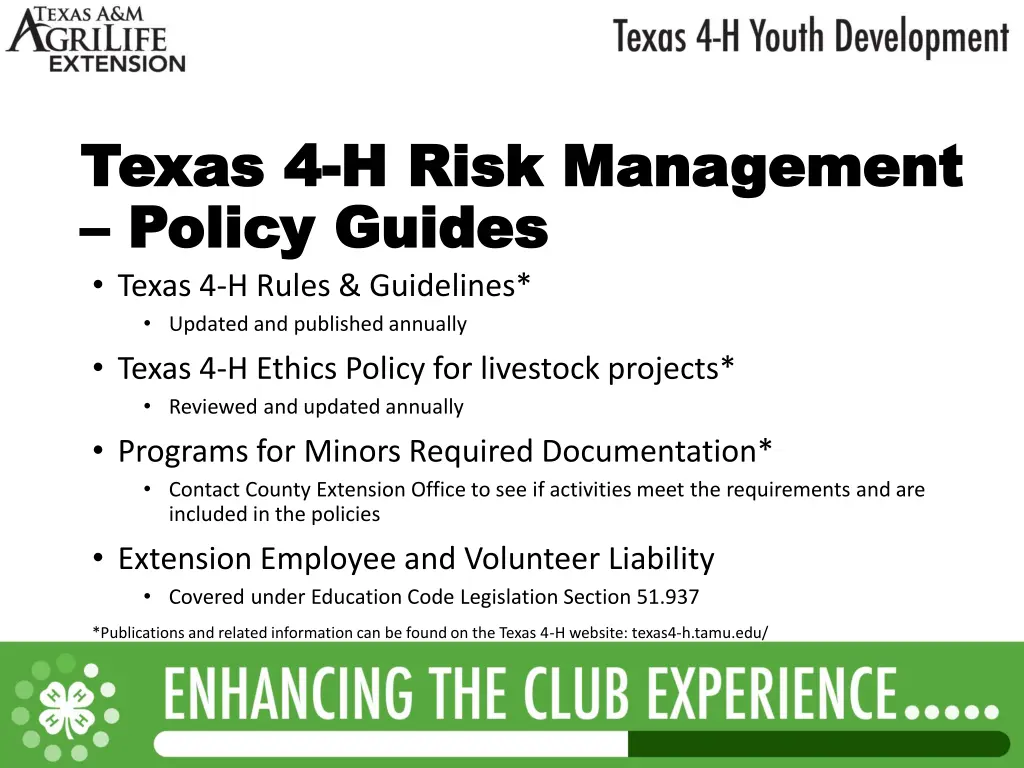 texas 4 texas 4 h risk management h risk