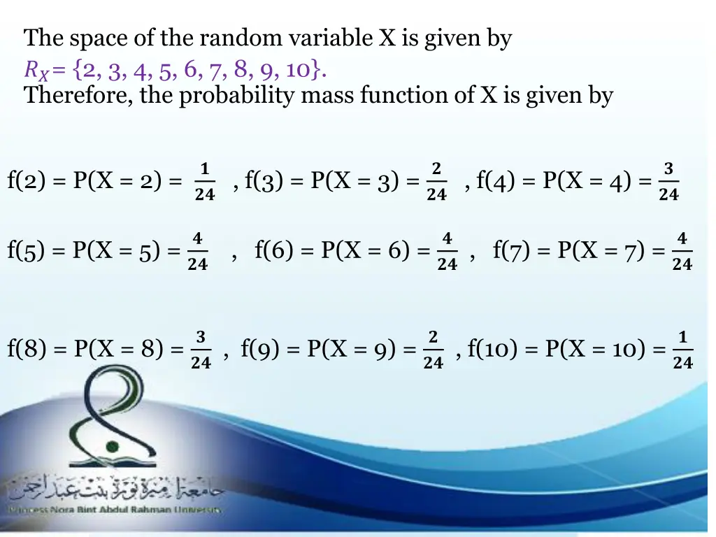 the space of the random variable x is given