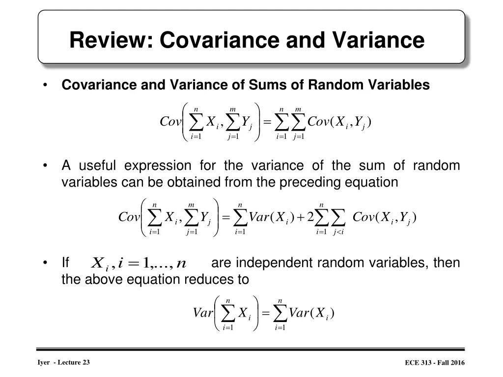 review covariance and variance 1
