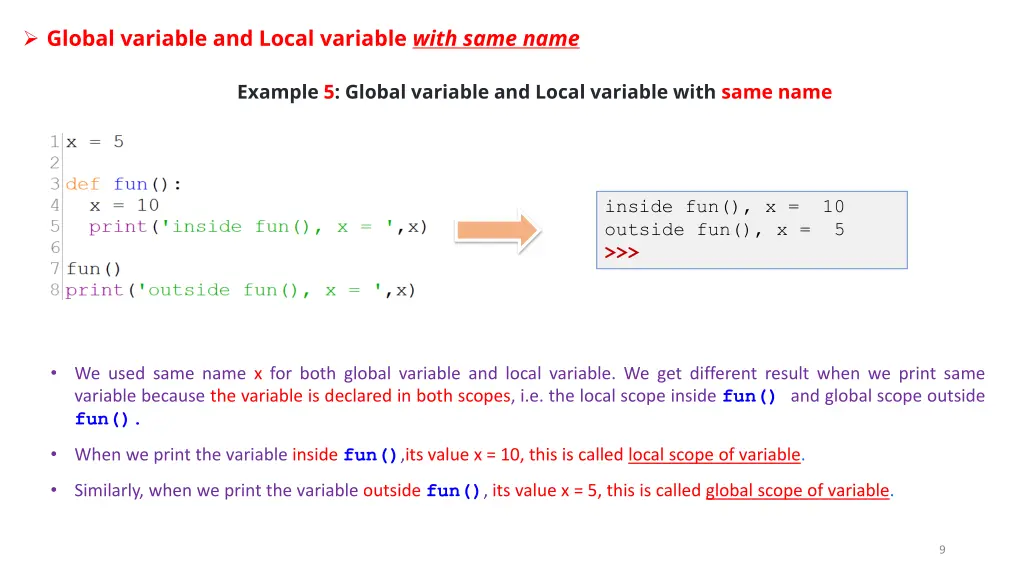 global variable and local variable with same name