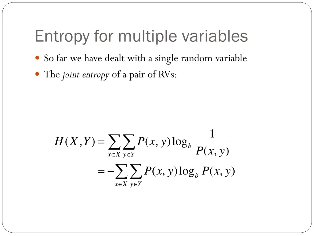 entropy for multiple variables