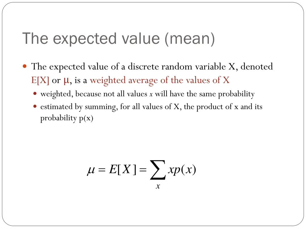 the expected value mean