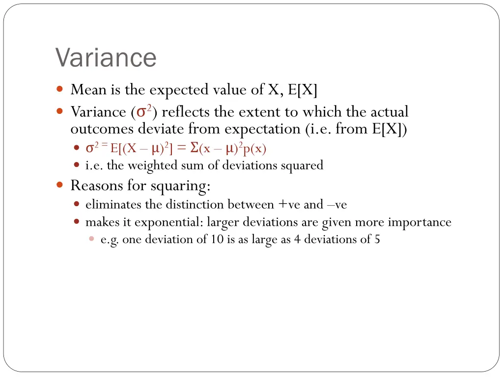 variance mean is the expected value