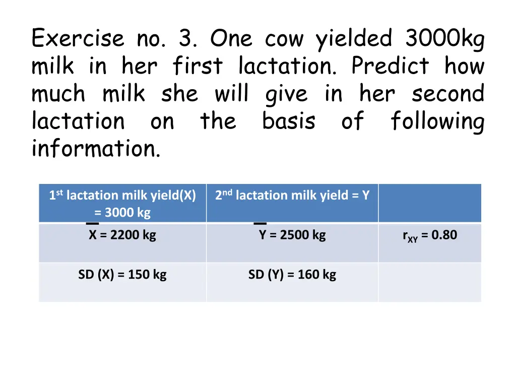 exercise no 3 one cow yielded 3000kg milk