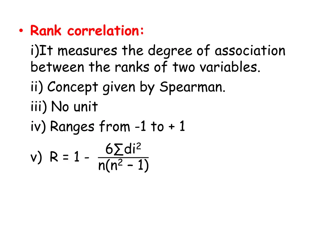 rank correlation i it measures the degree