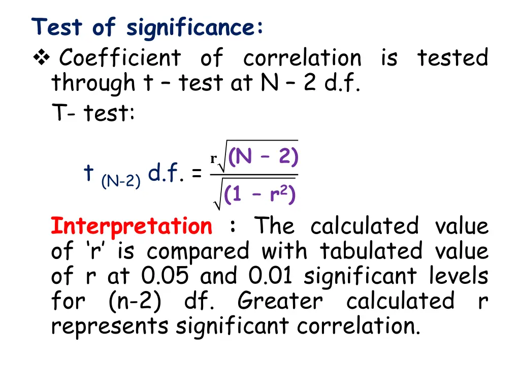 test of significance coefficient of correlation