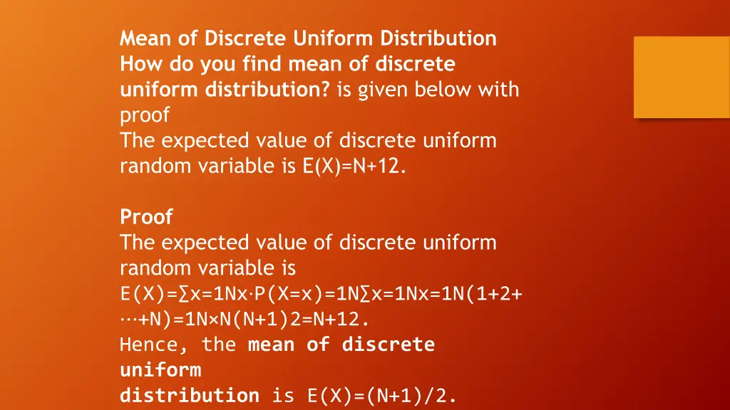 mean of discrete uniform distribution