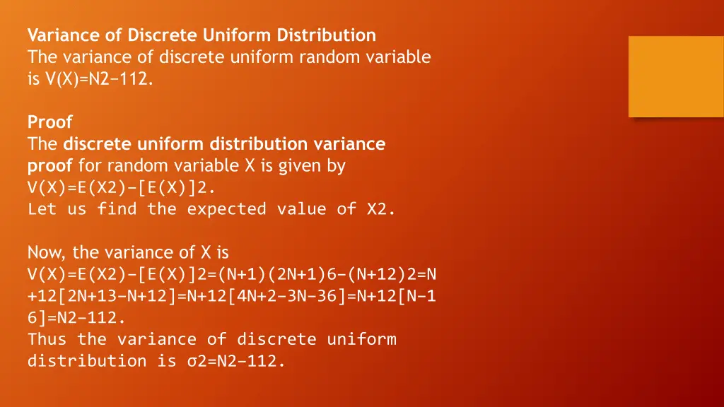 variance of discrete uniform distribution