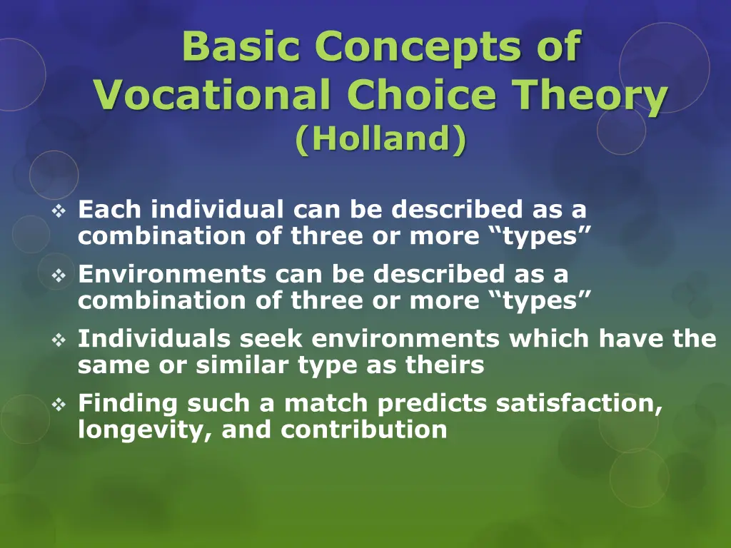 basic concepts of vocational choice theory holland