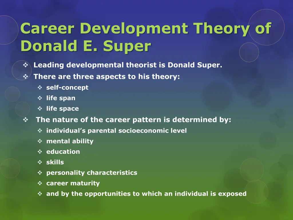 career development theory of donald e super