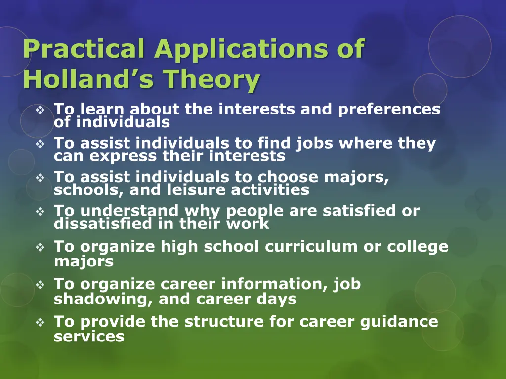practical applications of holland s theory