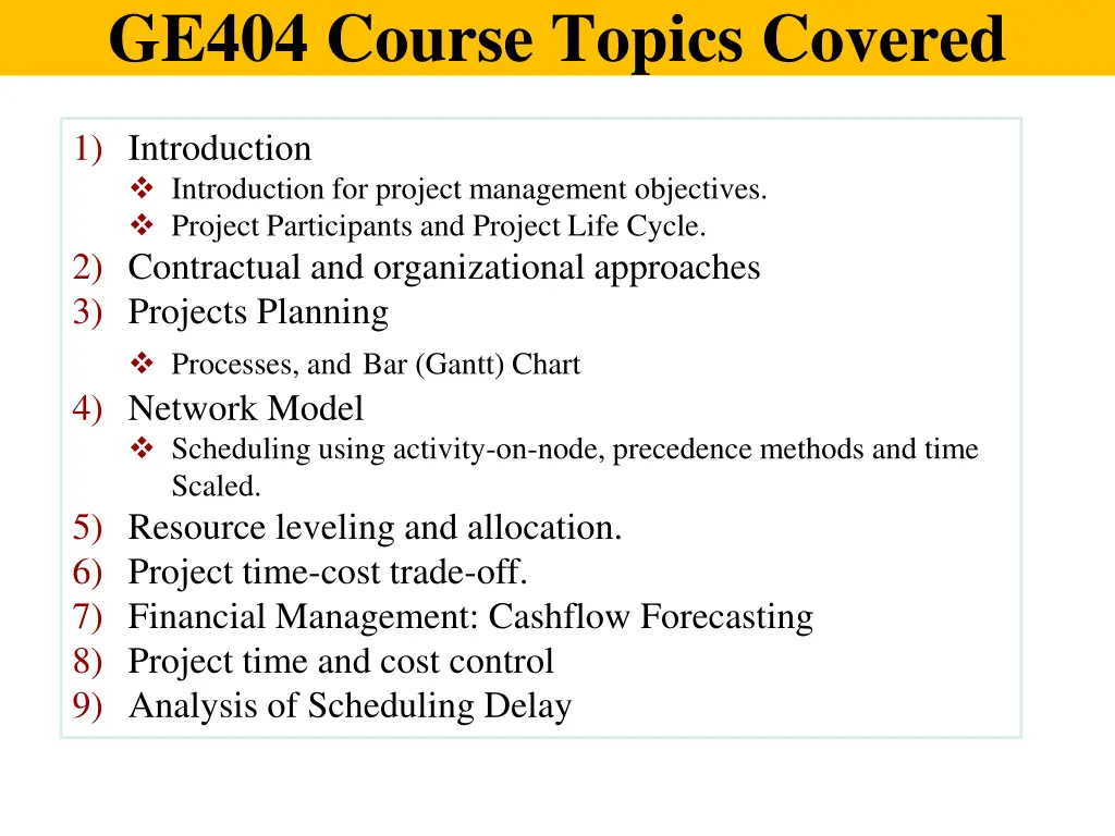 ge404 course topics covered