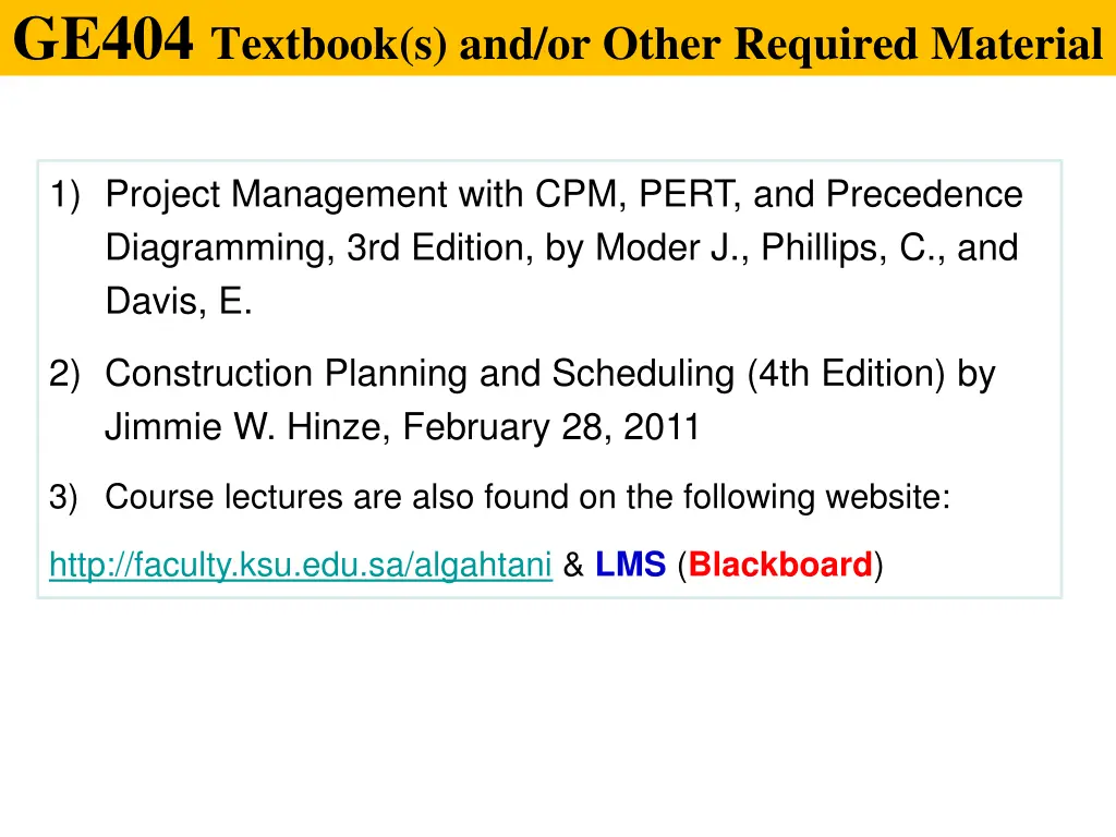 ge404 textbook s and or other required material