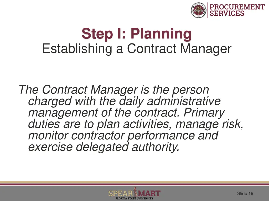 step i planning establishing a contract manager