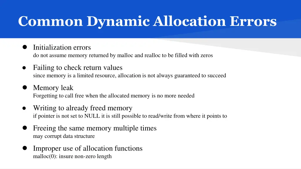 common dynamic allocation errors