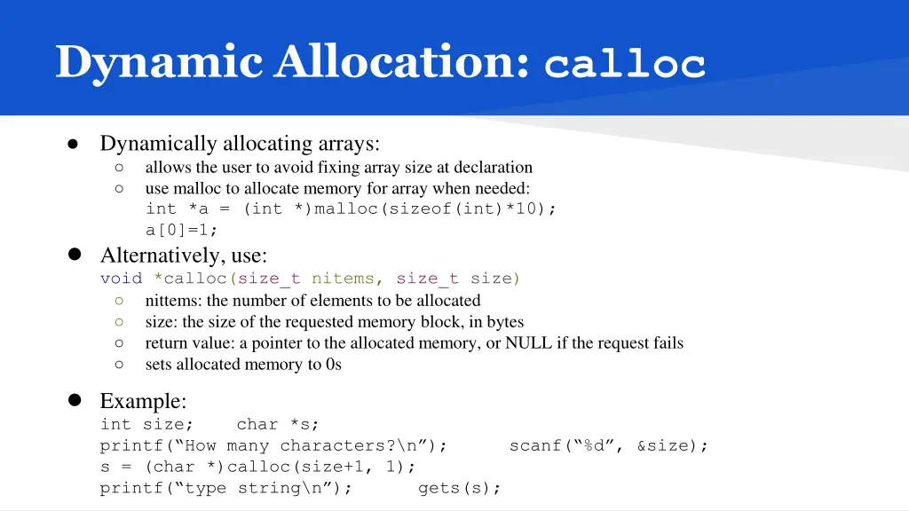 dynamic allocation calloc