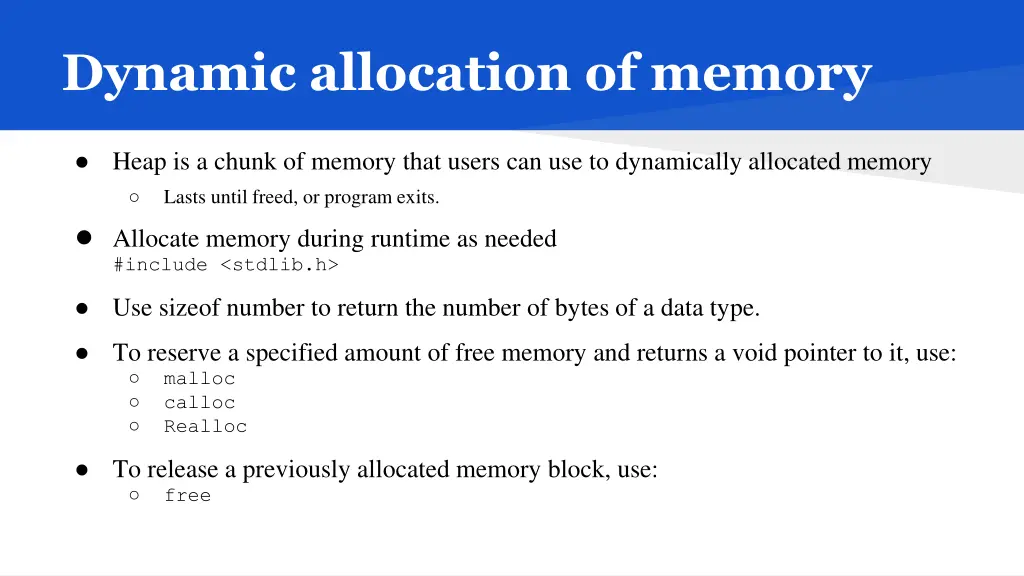 dynamic allocation of memory
