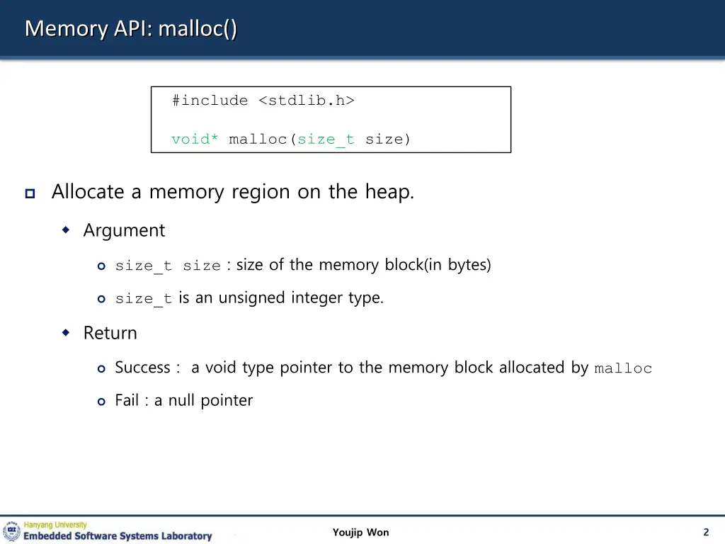 memory api malloc