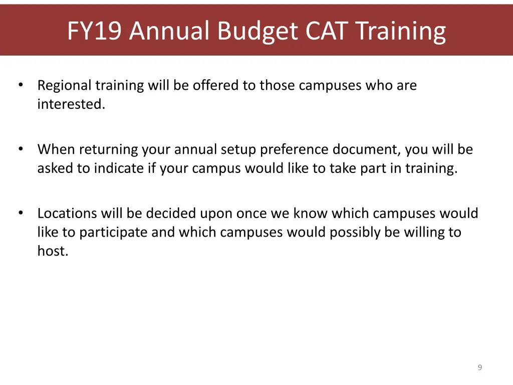 fy19 annual budget cat training