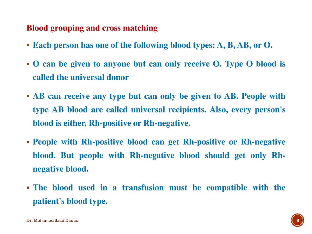blood grouping and cross matching