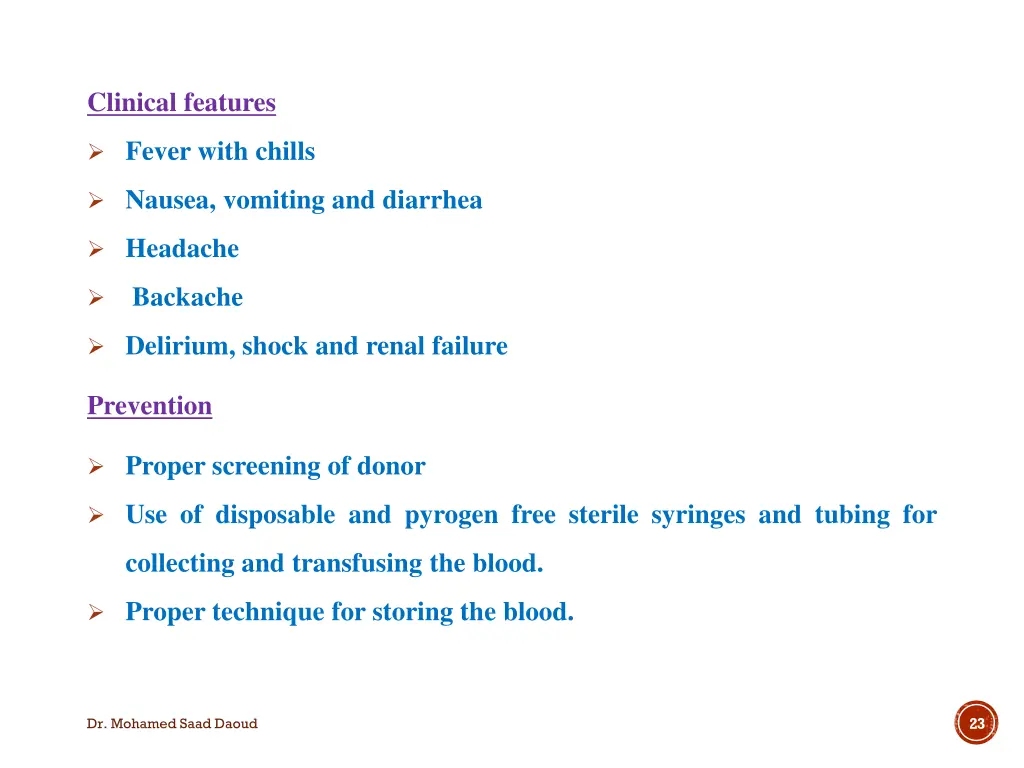 clinical features