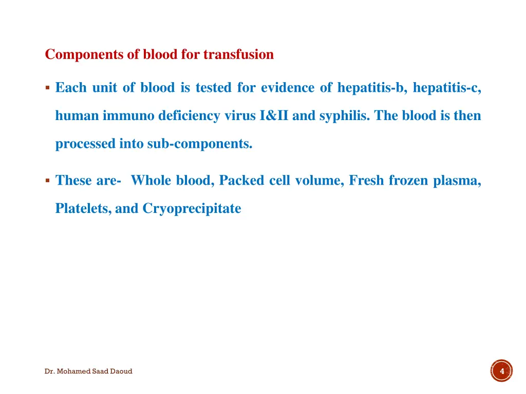 components of blood for transfusion