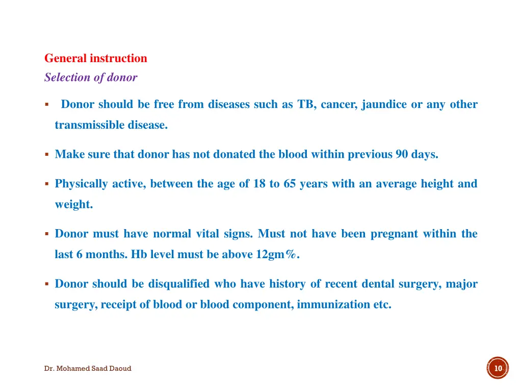 general instruction selection of donor
