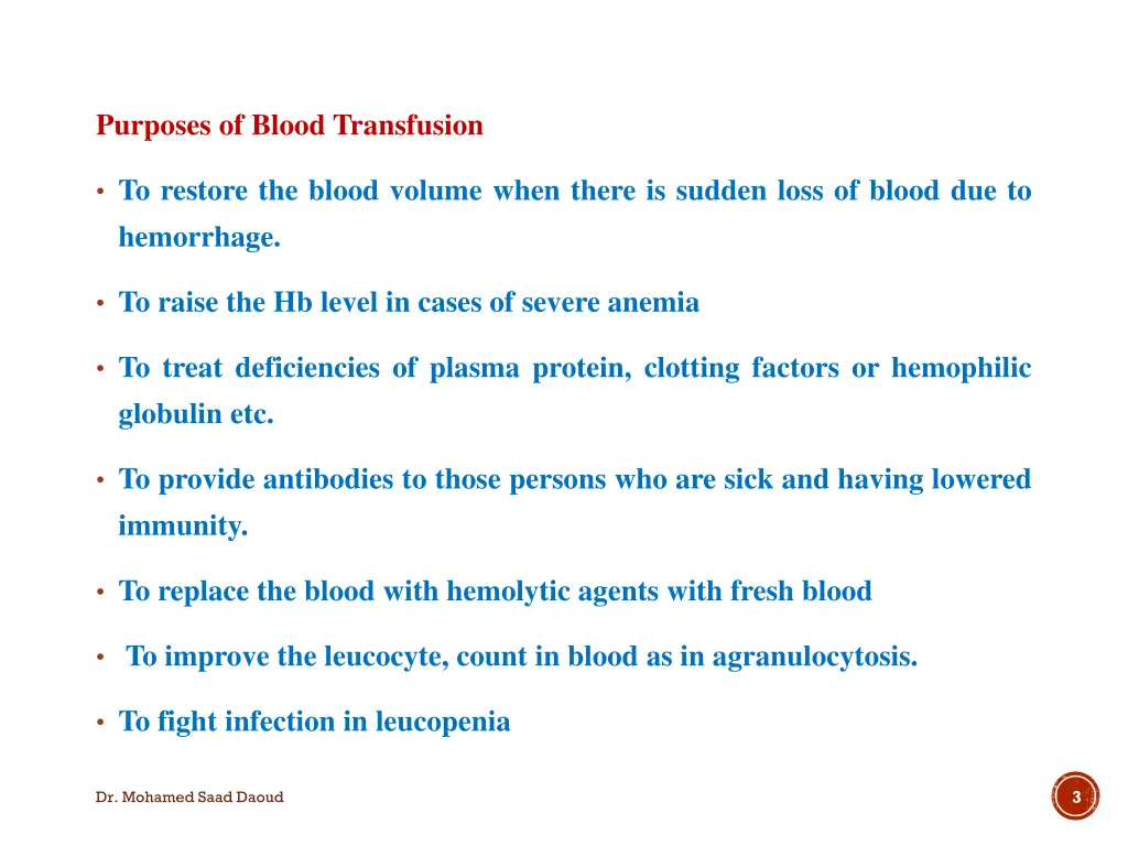 purposes of blood transfusion