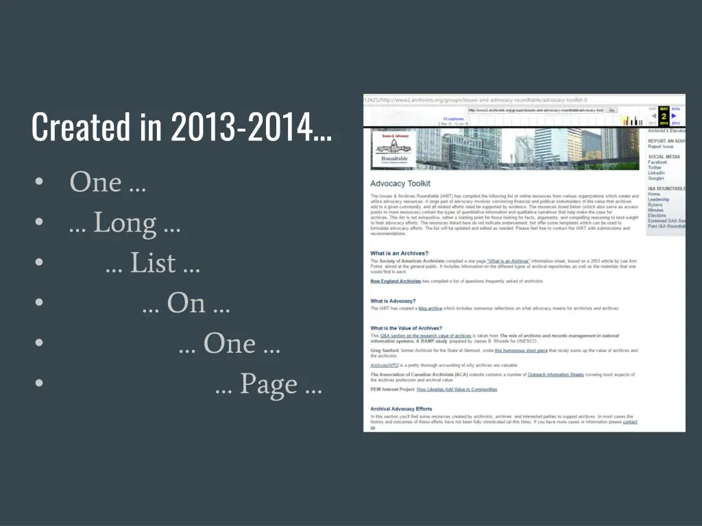 created in 2013 2014 one long list on one