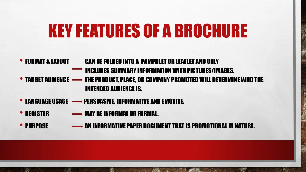 key features of a brochure