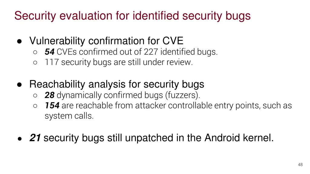 security evaluation for identified security bugs 1