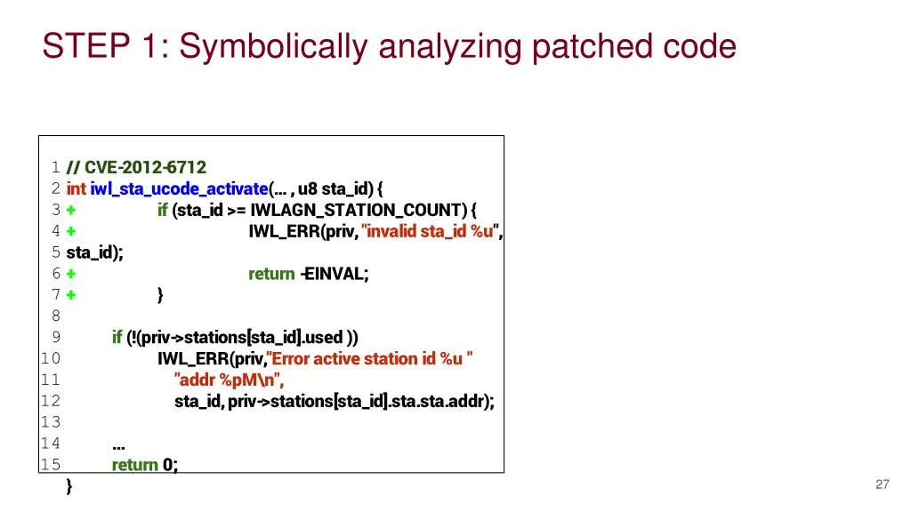 step 1 symbolically analyzing patched code
