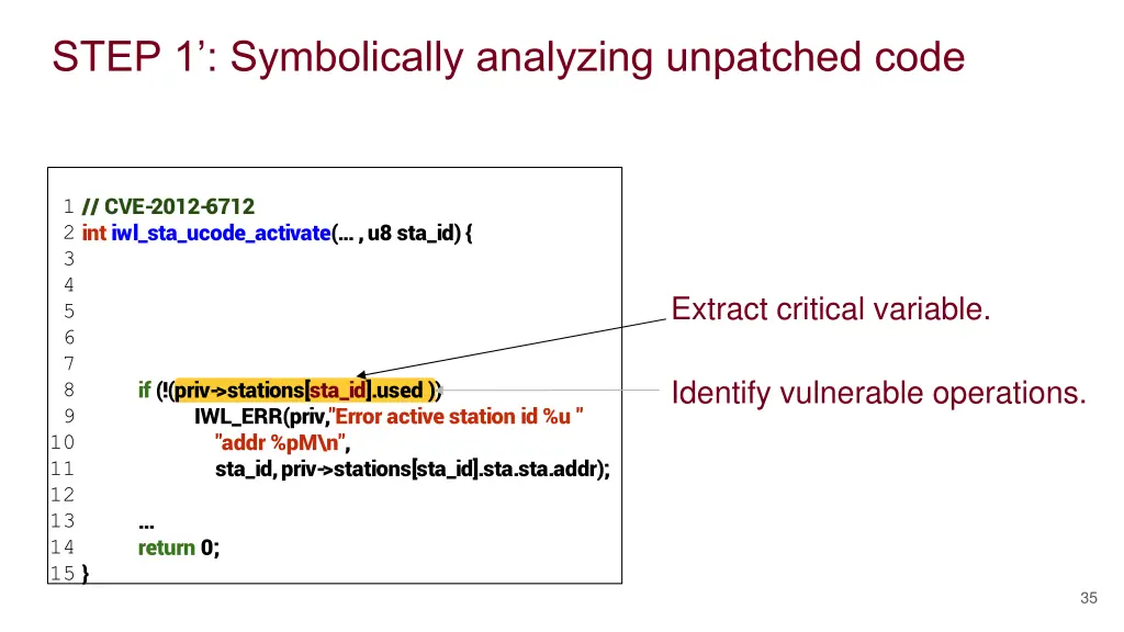 step 1 symbolically analyzing unpatched code 1