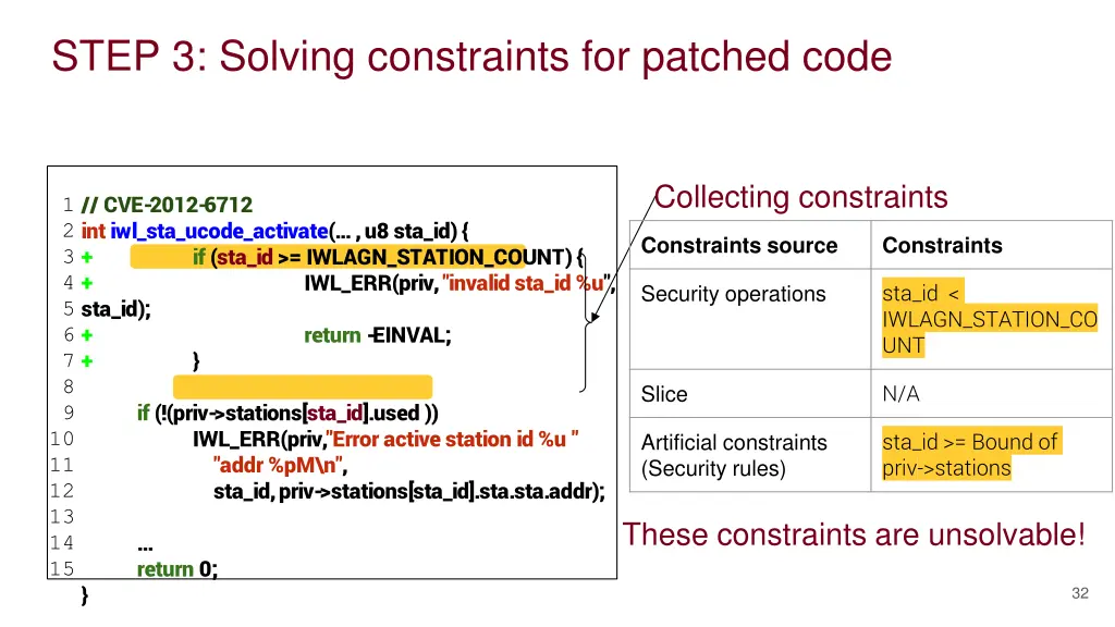 step 3 solving constraints for patched code